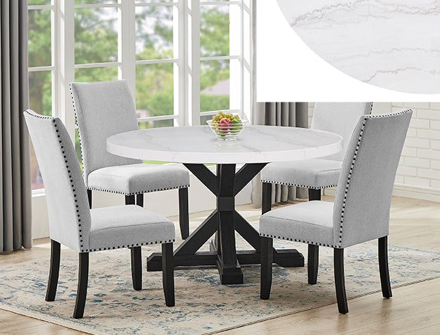 Varley 5PC Genuine Marble Round Dining Set