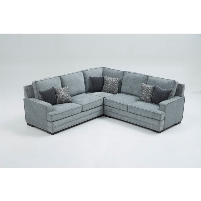 LIGHT GRAY Fabric Stationary Sectional w/ 6 Pillows