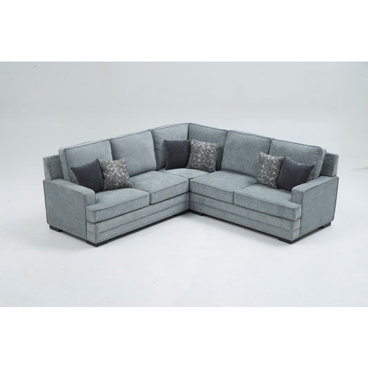 LIGHT GRAY Fabric Stationary Sectional w/ 6 Pillows