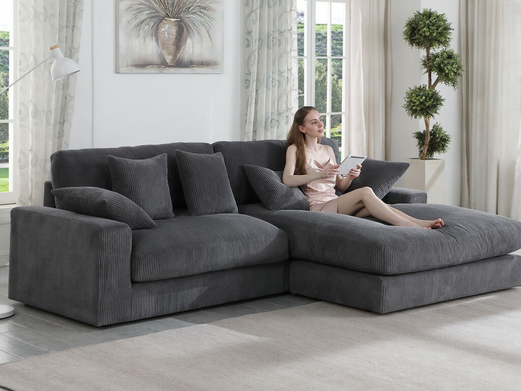 Mystico 105"W Corduroy Reversible Sectional Sofa Chaise