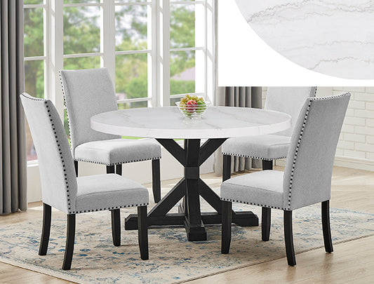 Varley 5PC Genuine Marble Round Dining Set