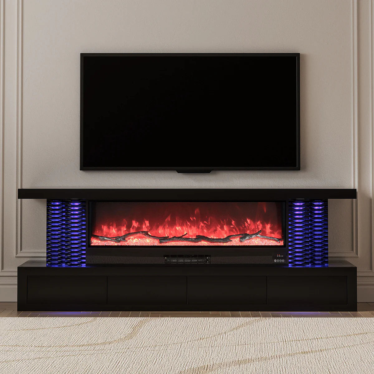 DAN 71" TV Stand LED Mirrored Fireplace