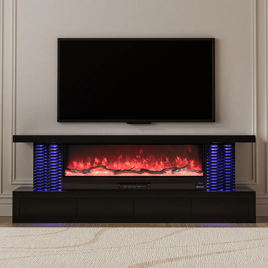 DAN 71" TV Stand LED Mirrored Fireplace