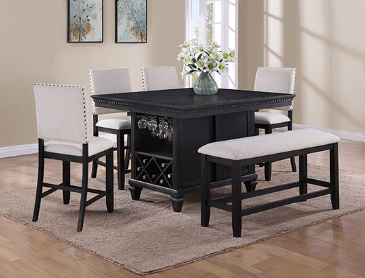 Regent Counter Height 6PC Dining Set with Bench-Charcoal