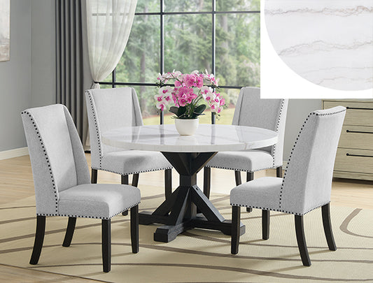 Varley 5PC Genuine Marble Round Dining Set