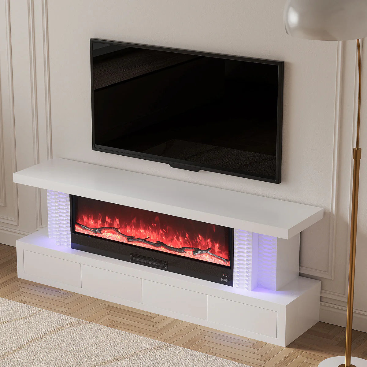 DAN 71" TV Stand LED Mirrored Fireplace