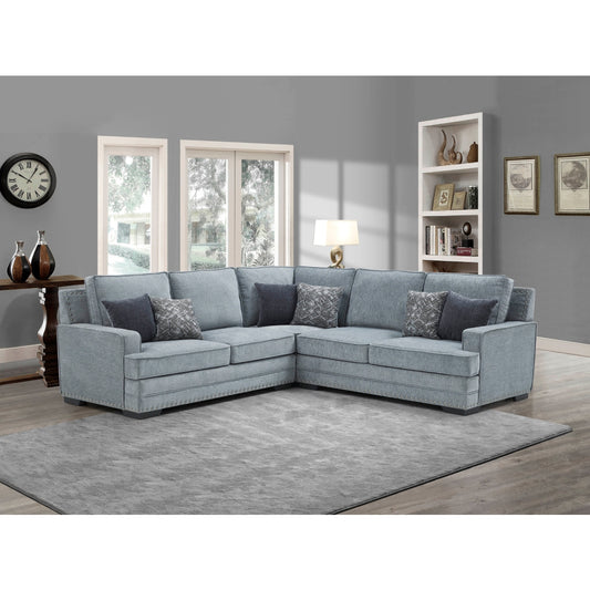 LIGHT GRAY Fabric Stationary Sectional w/ 6 Pillows