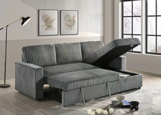 EXCEL GREY SECTIONAL SOFA WITH STORAGE AND PULL OUT BED