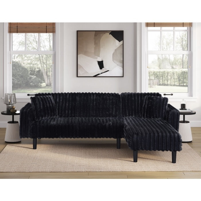 Fabric Reversible Click Clack Sectional Sofa w/ USB & Pillows