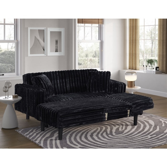 Fabric Reversible Click Clack Sectional Sofa w/ USB & Pillows