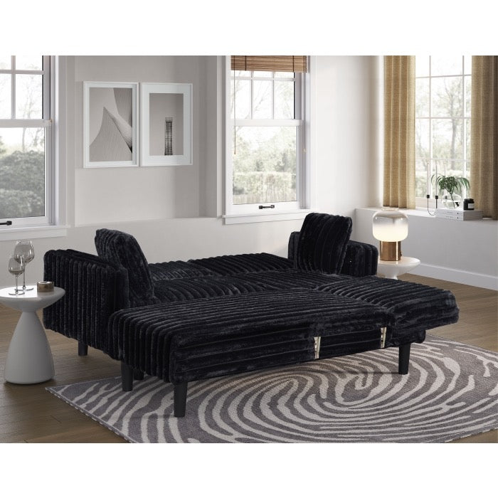 Fabric Reversible Click Clack Sectional Sofa w/ USB & Pillows