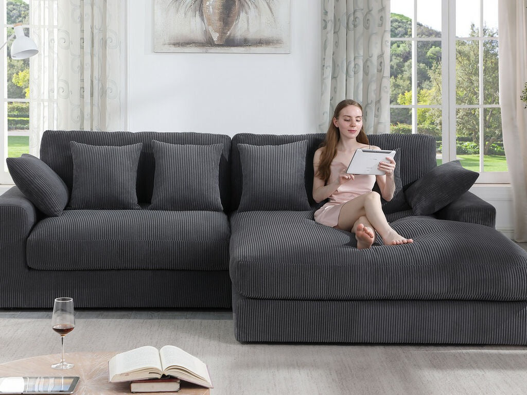 Mystico 105"W Corduroy Reversible Sectional Sofa Chaise