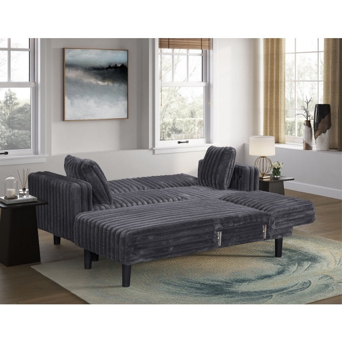 Fabric Reversible Click Clack Sectional Sofa w/ USB & Pillows