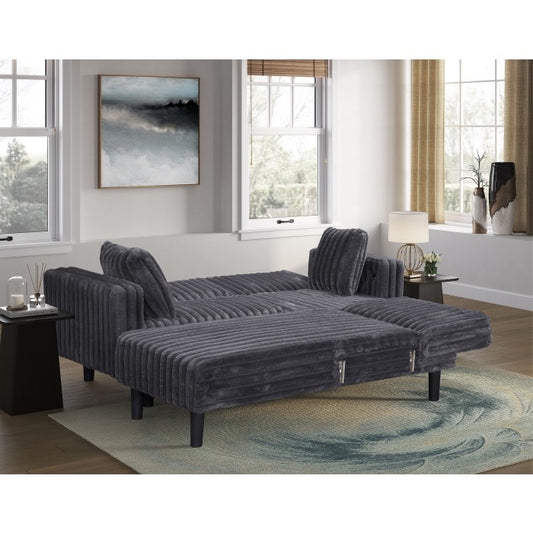 Fabric Reversible Click Clack Sectional Sofa w/ USB & Pillows