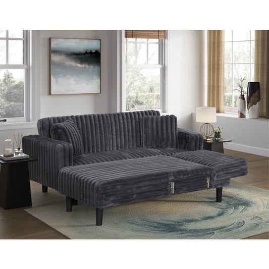 Fabric Reversible Click Clack Sectional Sofa w/ USB & Pillows