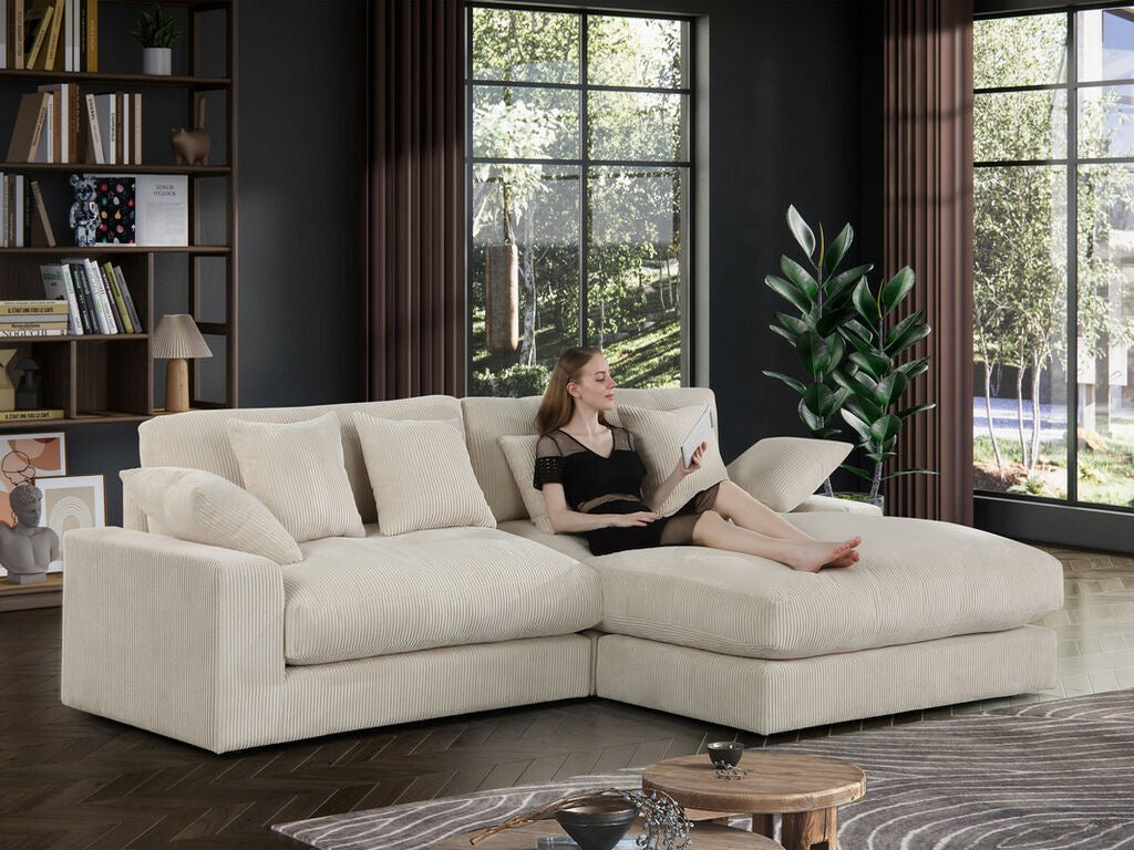 Mystico 105"W Corduroy Reversible Sectional Sofa Chaise