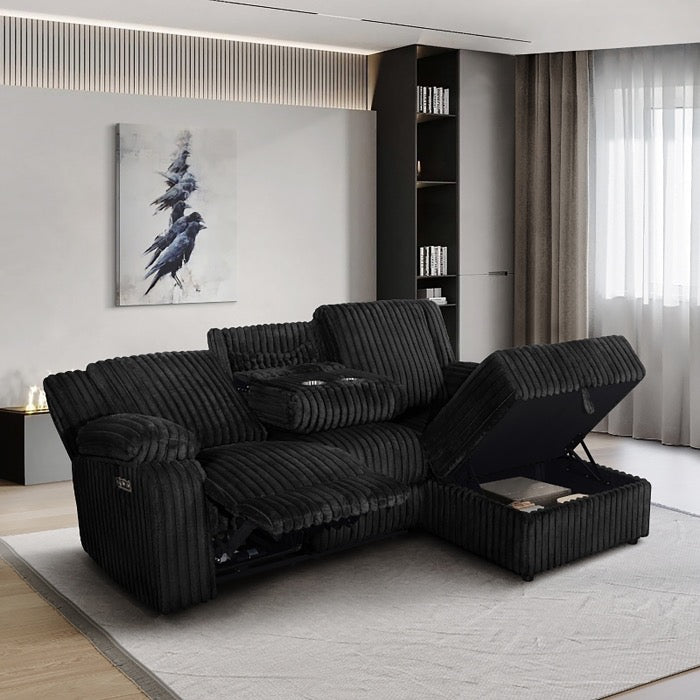 Power Recliner Sectional Sofa & Storage Chaise w/ USB + Drop Down Tray
