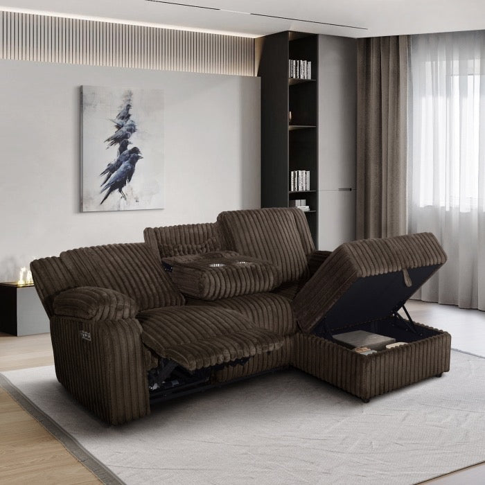 Power Recliner Sectional Sofa & Storage Chaise w/ USB + Drop Down Tray
