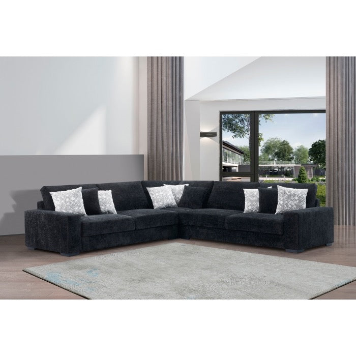 Fabric Stationary Sectional Sofa w/ 9 Pillows