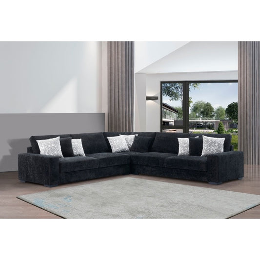 Fabric Stationary Sectional Sofa w/ 9 Pillows