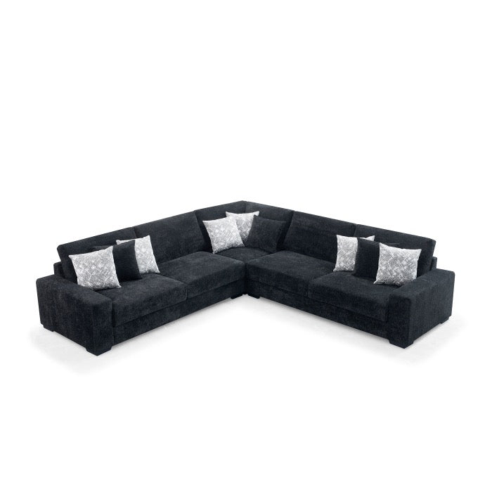 Fabric Stationary Sectional Sofa w/ 9 Pillows