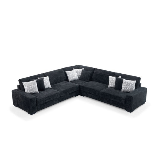 Fabric Stationary Sectional Sofa w/ 9 Pillows